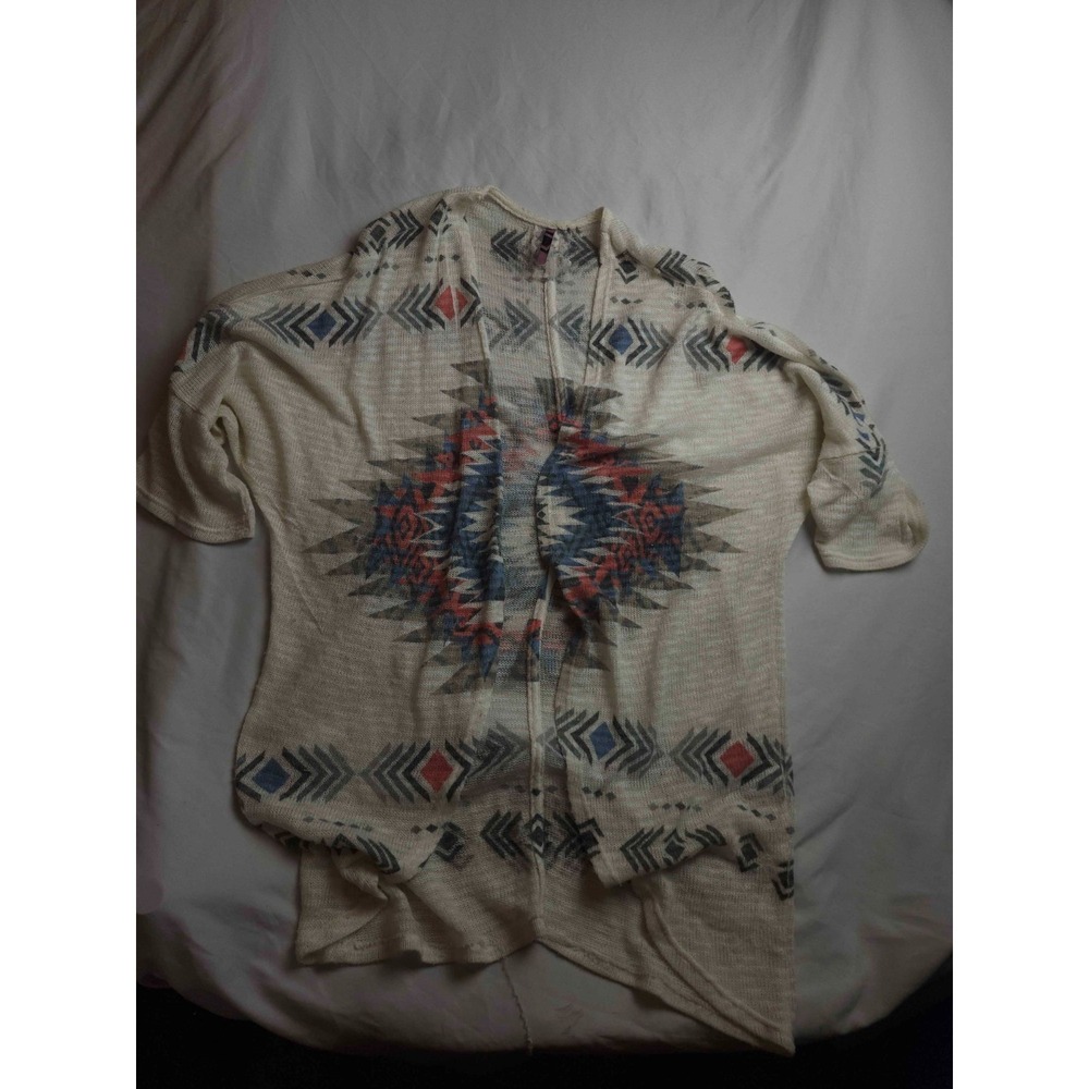 Mauve Cardigan Sweater Womens XL Cream Aztec Lightweight Open Front Knit